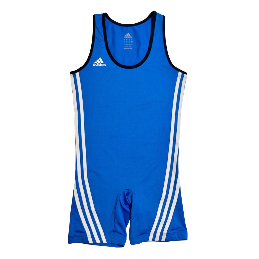 Adidas Wrestling Singlet Small Blue 3-Stripe Athletic Performance Activewear